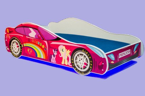 Bed with mattress and LED lighting CAR PINK 160×80 pine ADRK