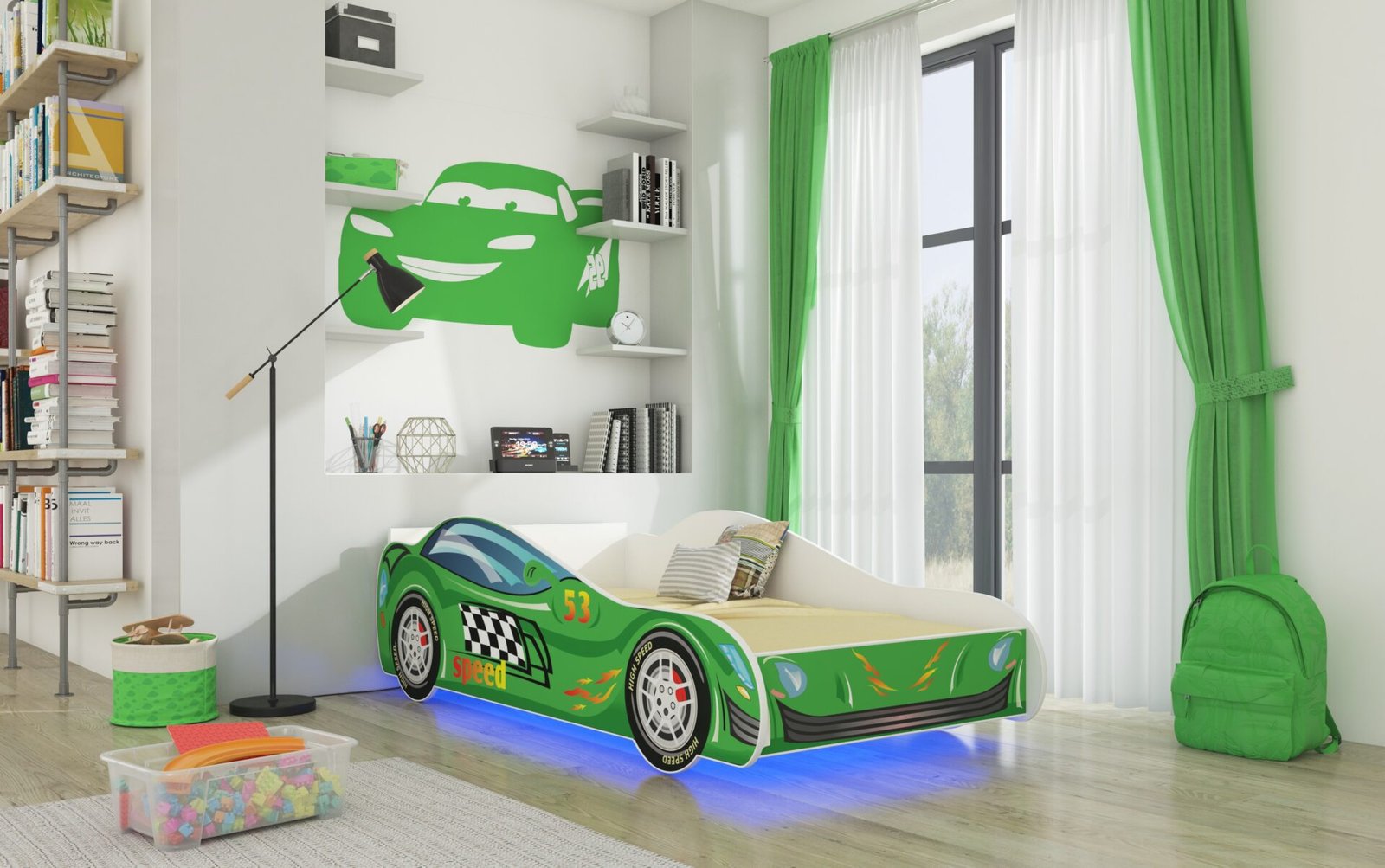 Bed with mattress and LED lighting SPEED 160x80 green ADRK - Image 2
