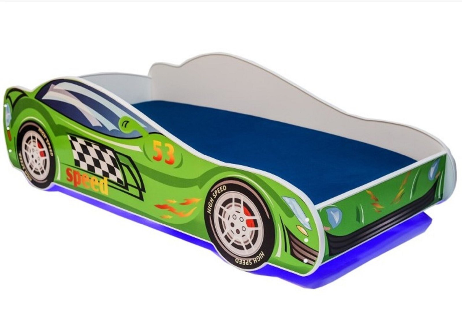 Bed with mattress and LED lighting SPEED 160x80 green ADRK