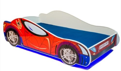 Bed with mattress and LED lighting SPIDER 160×80 red ADRK