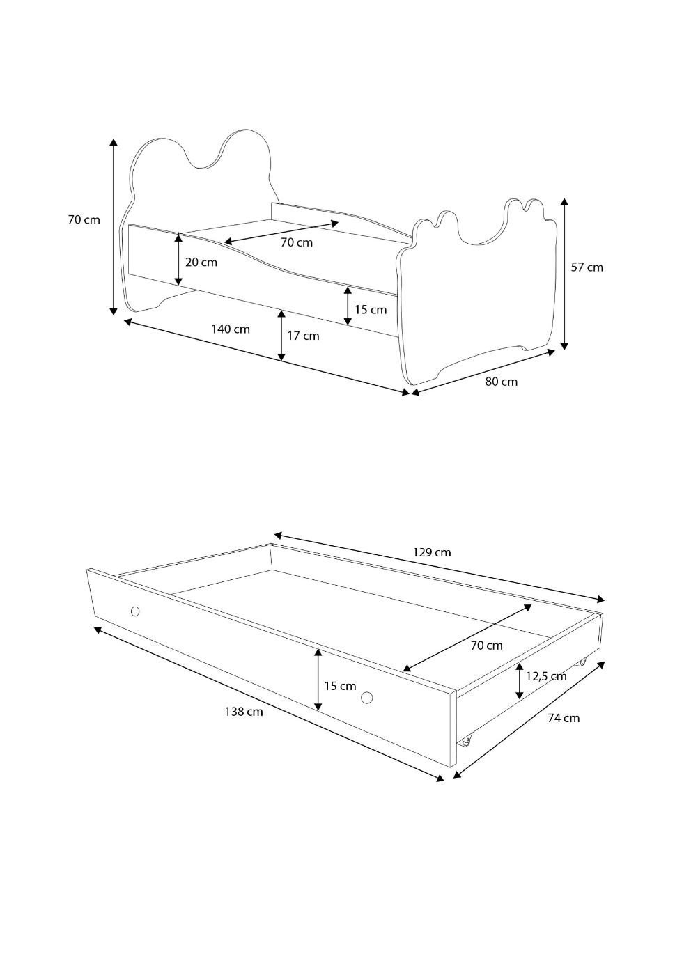 Bed with mattress and drawer BEAR BLACK 140x70 Black ADRK - Image 4