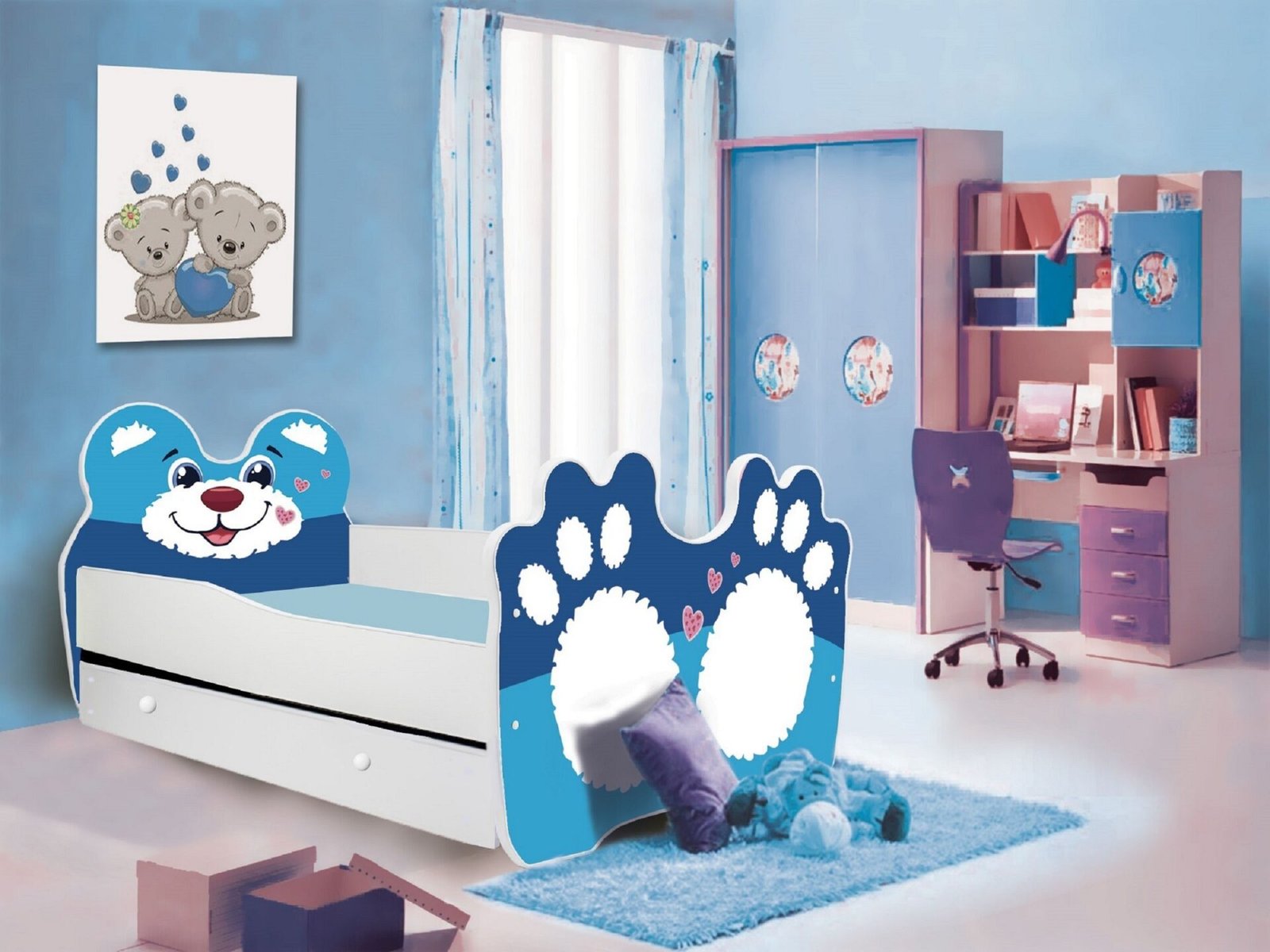 Bed with mattress and drawer BEAR BLUE 140x70 Blue ADRK - Image 2
