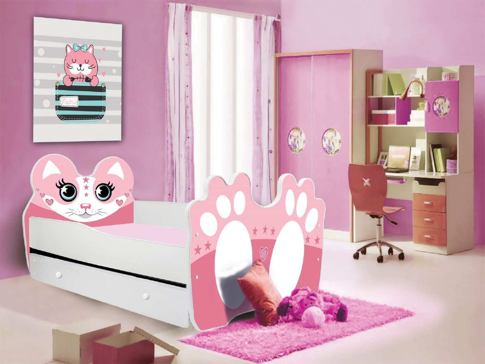 Bed with mattress and drawer BEAR PINK 160x80 pine ADRK - Image 2
