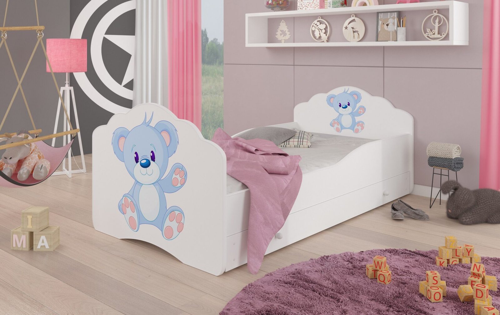 Bed with mattress and drawer CASIMO BLUE BEAR 140x70 white ADRK - Image 2