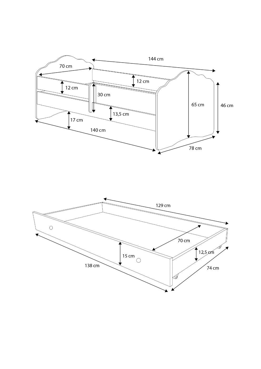 Bed with mattress and drawer CASIMO BLUE BEAR 140x70 white ADRK - Image 3