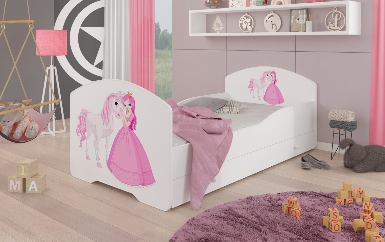 Bed with mattress and drawer PEPE PRINCESS AND HORSE 160x80 white ADRK - Image 2