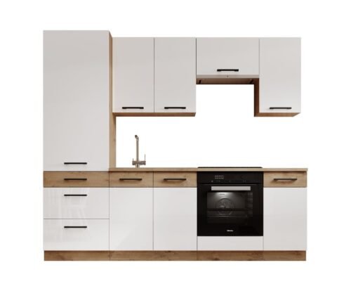 VIKA 240 Kitchen furniture, glossy white/Lancelot oak, ADRK