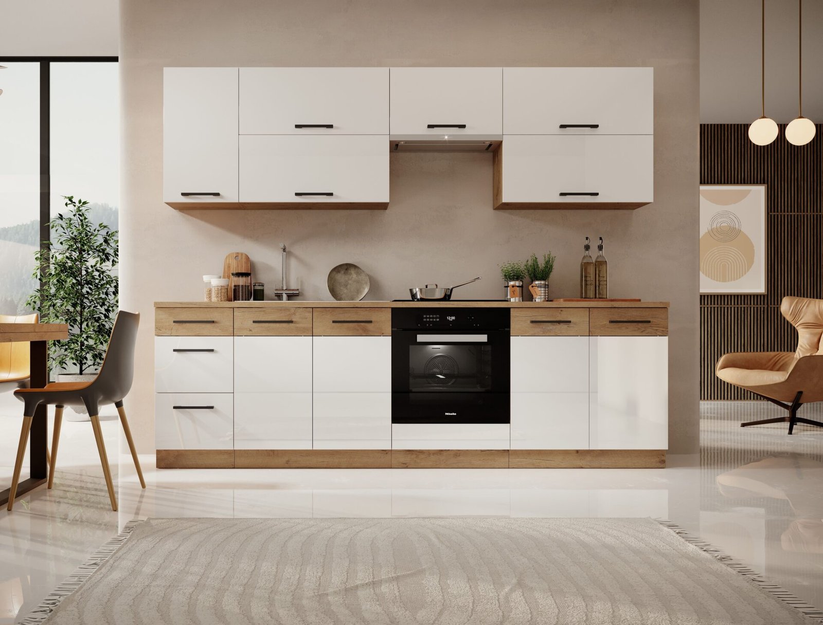 VIKA 260 Kitchen furniture, glossy white/Lancelot oak, ADRK - Image 2