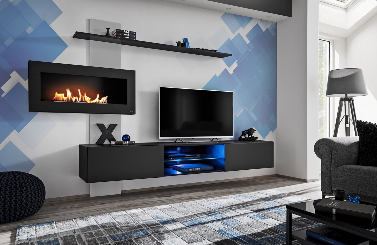 Flame wall unit with biofireplace ASM