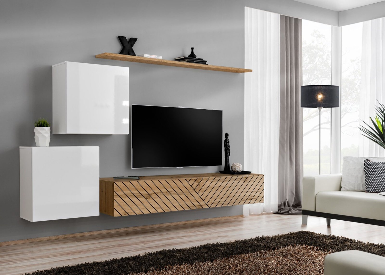 V-shaped wall cabinet SWITCH, white/Wotan ASM
