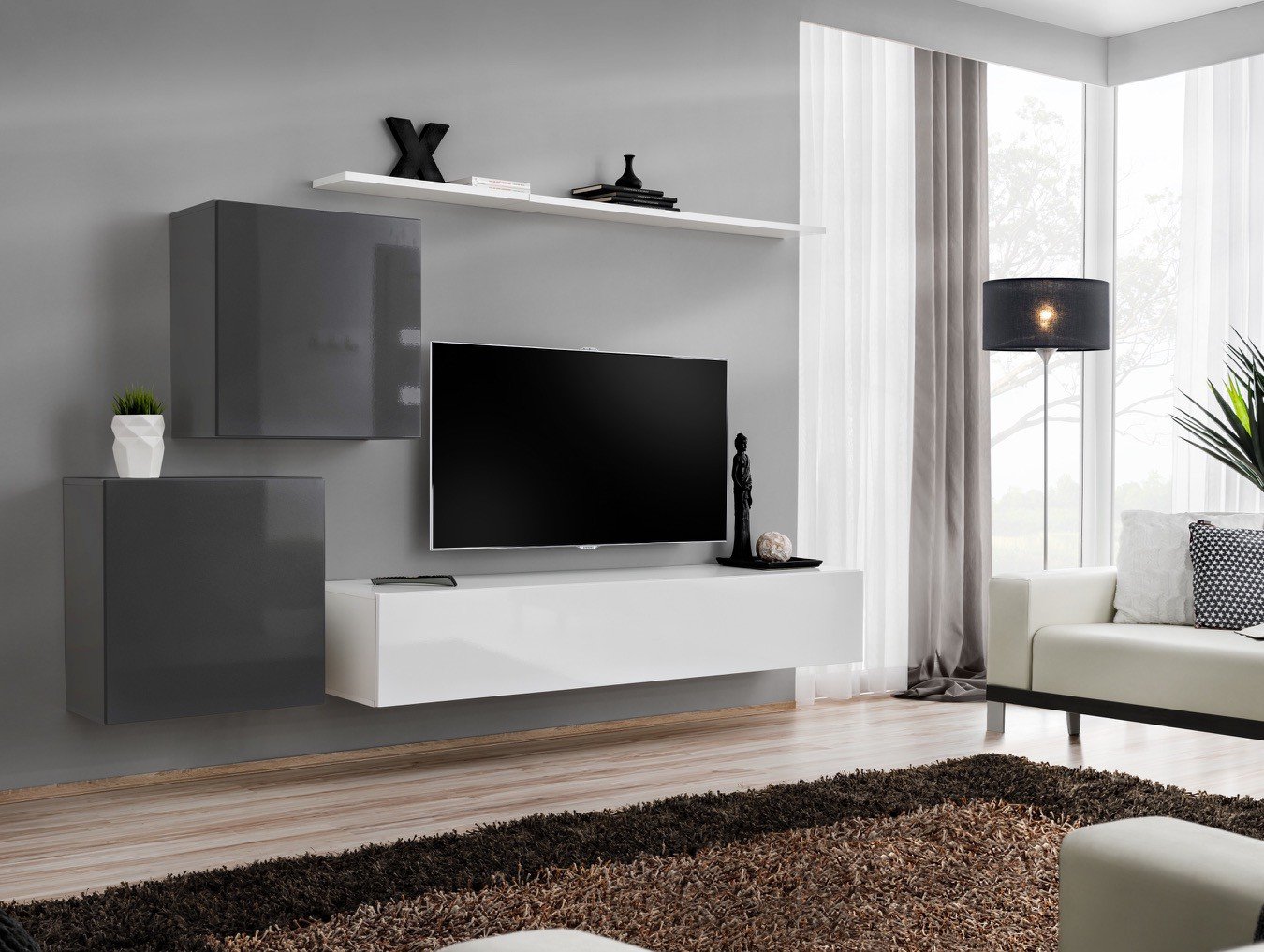 V-shaped wall cabinet with graphite/white ASM