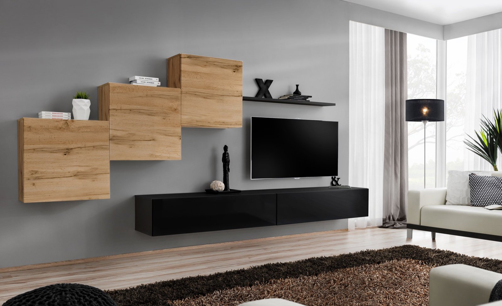 Wall cabinet "Switch X" with black color, Wotan/black SW10 ASM