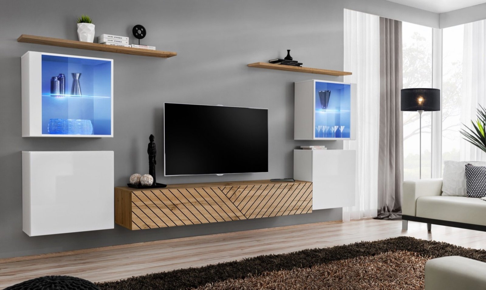 Wall cabinet "Switch XIV", white/Wotan ASM