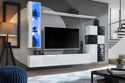 Wall cabinet with metal shelf Switch Met II white/black ASM