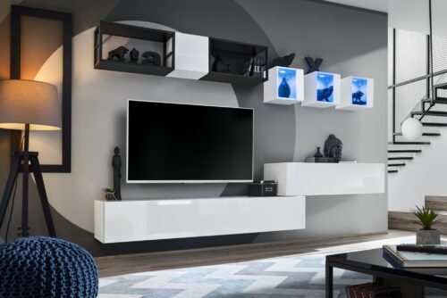 Wall cabinet with metal shelf Switch Met III white/black ASM