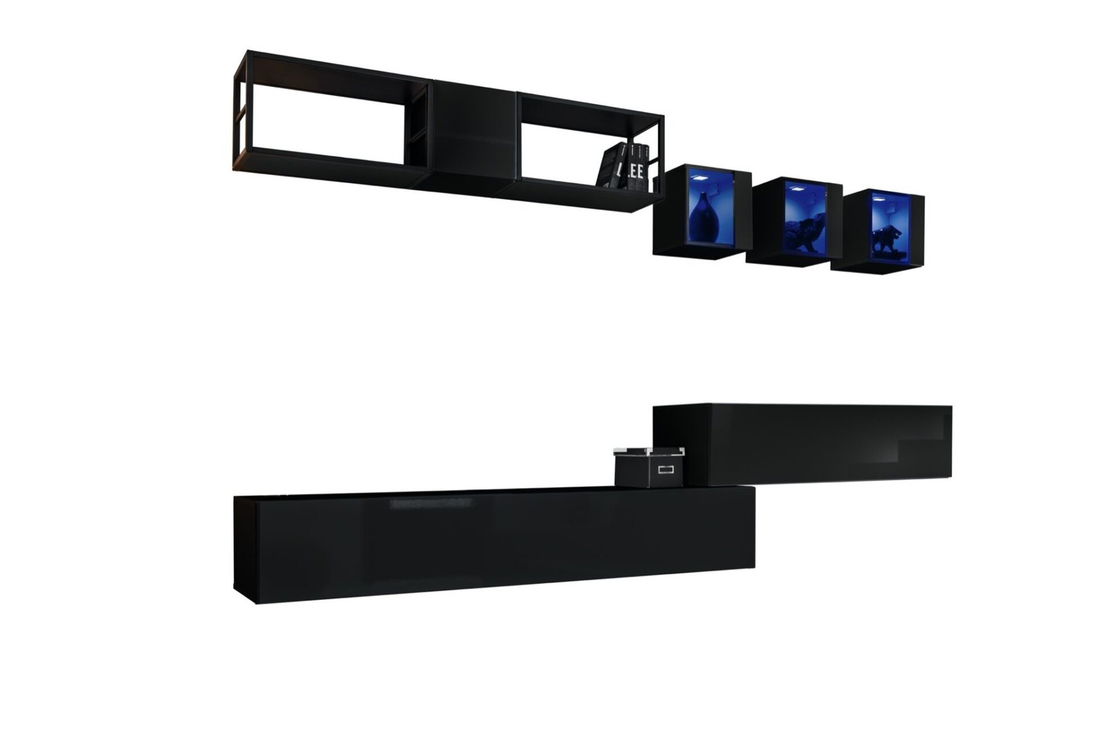 Wall cabinet with metal shelf Switch Met III black ASM - Image 2