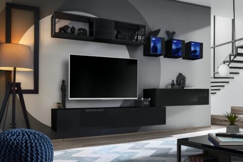 Wall cabinet with metal shelf Switch Met III black ASM