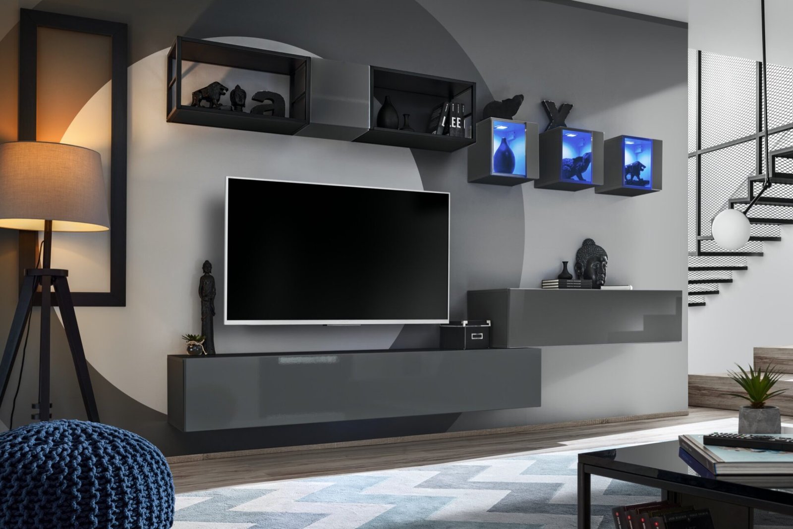 Wall cabinet with metal shelf Switch Met III graphite/black ASM