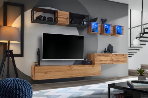 Wall cabinet with metal shelf Switch Met III wotan/black ASM