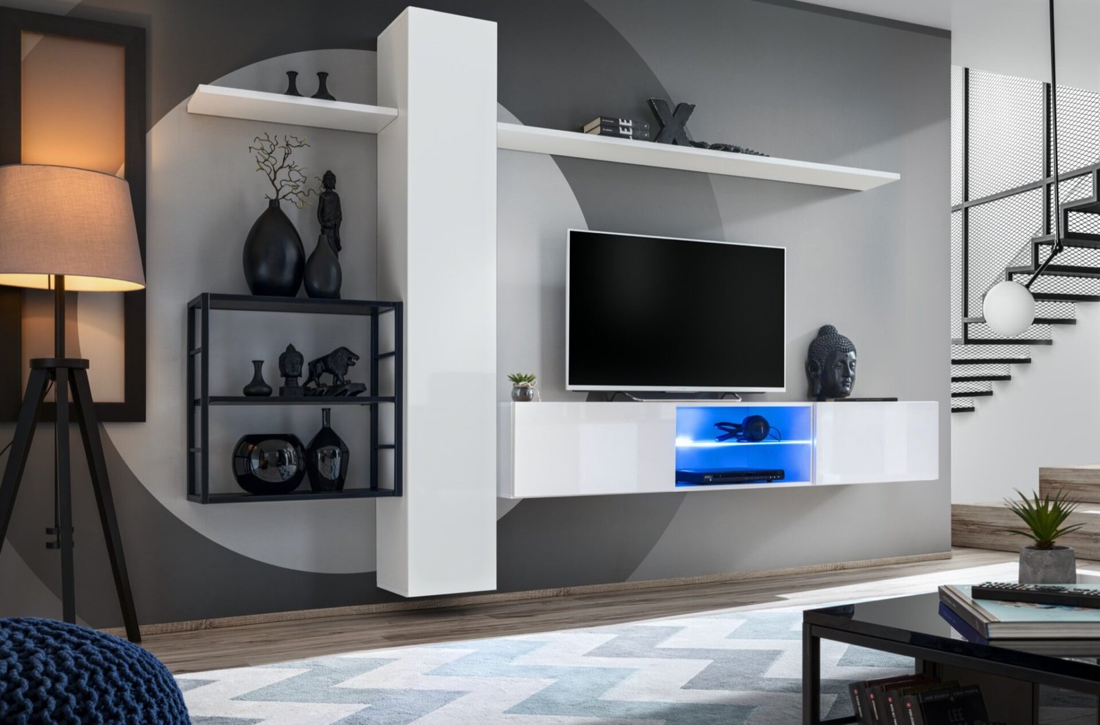 Wall cabinet with metal shelf Switch Met V white/black ASM