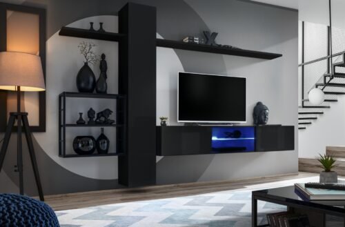 Wall cabinet with metal shelf Switch Met V black ASM