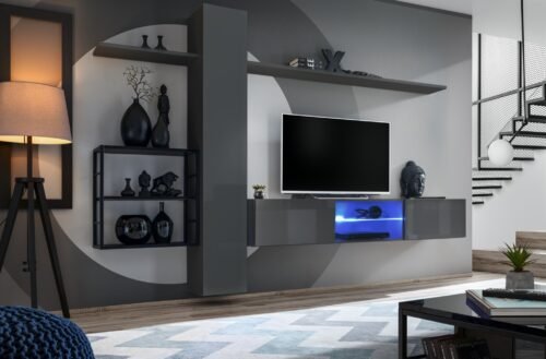 Wall cabinet with metal shelf Switch Met V graphite ASM