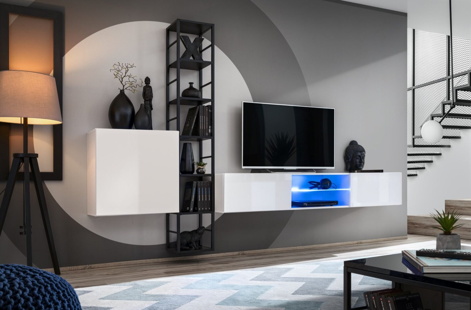 Wall cabinet with metal shelf Switch Met VI white/black ASM