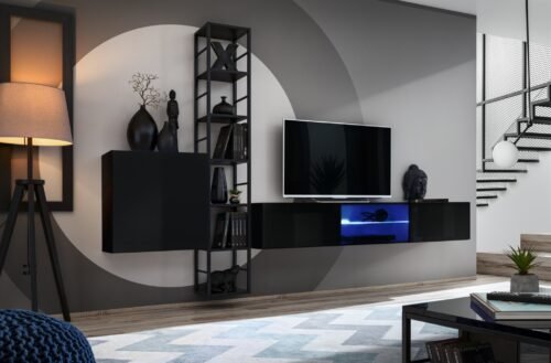 Wall cabinet with metal shelf Switch Met VI black ASM