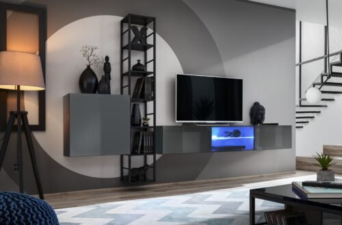 Wall cabinet with metal shelf Switch Met VI graphite/black ASM