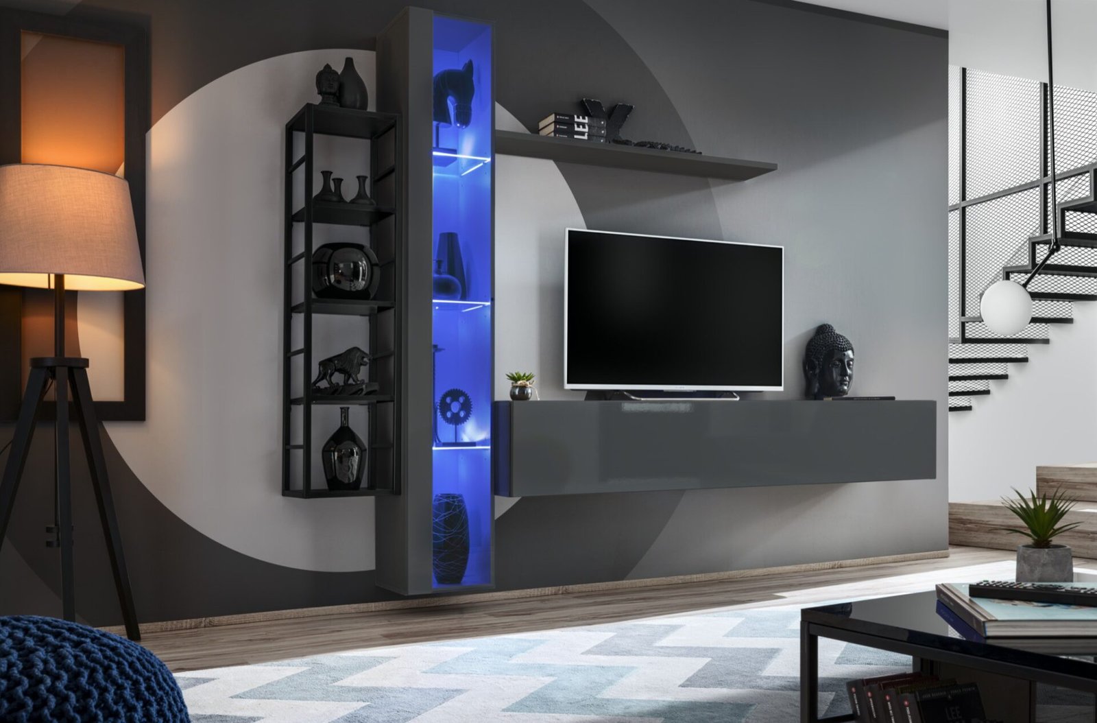 Wall cabinet with metal shelf Switch Met VII graphite/black ASM