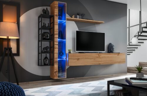 Wall cabinet with metal shelf Switch Met VII wotan/black ASM