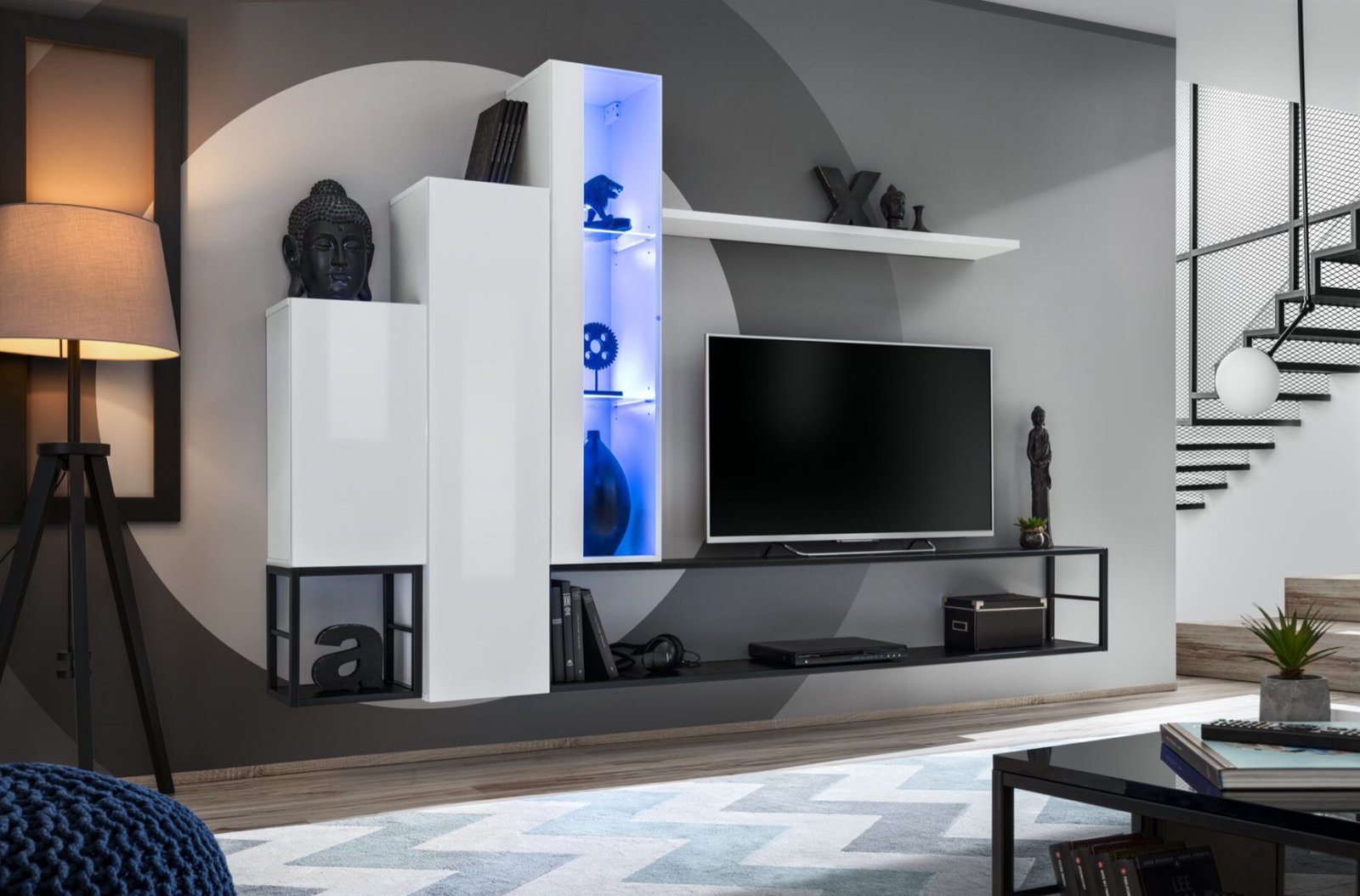 Wall cabinet with metal shelf Switch Met VIII white/black ASM