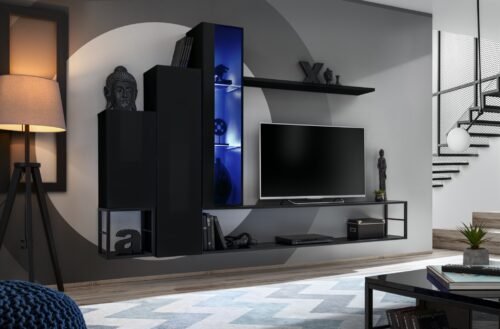 Wall cabinet with metal shelf Switch Met VIII black ASM