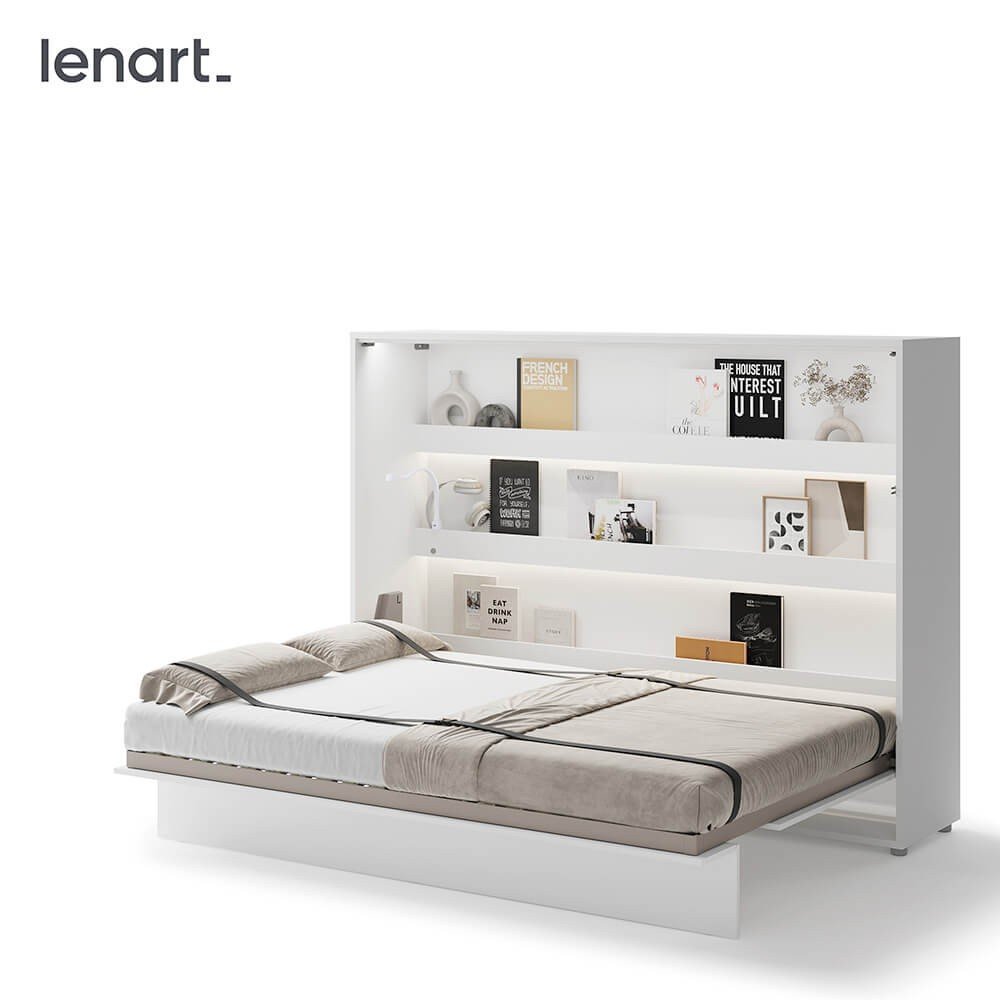 Bed concept BC-04p - horizontal wall-mounted bed 140 - white glossy