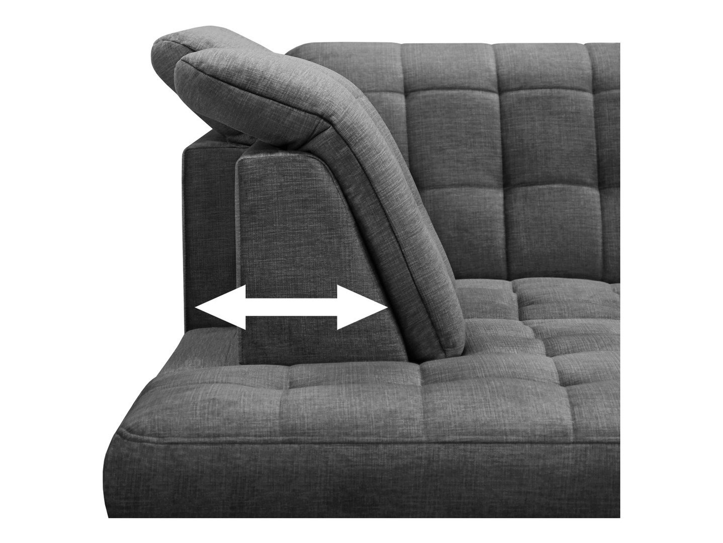 Aragon left corner sofa with adjustable headrest and seat, gray