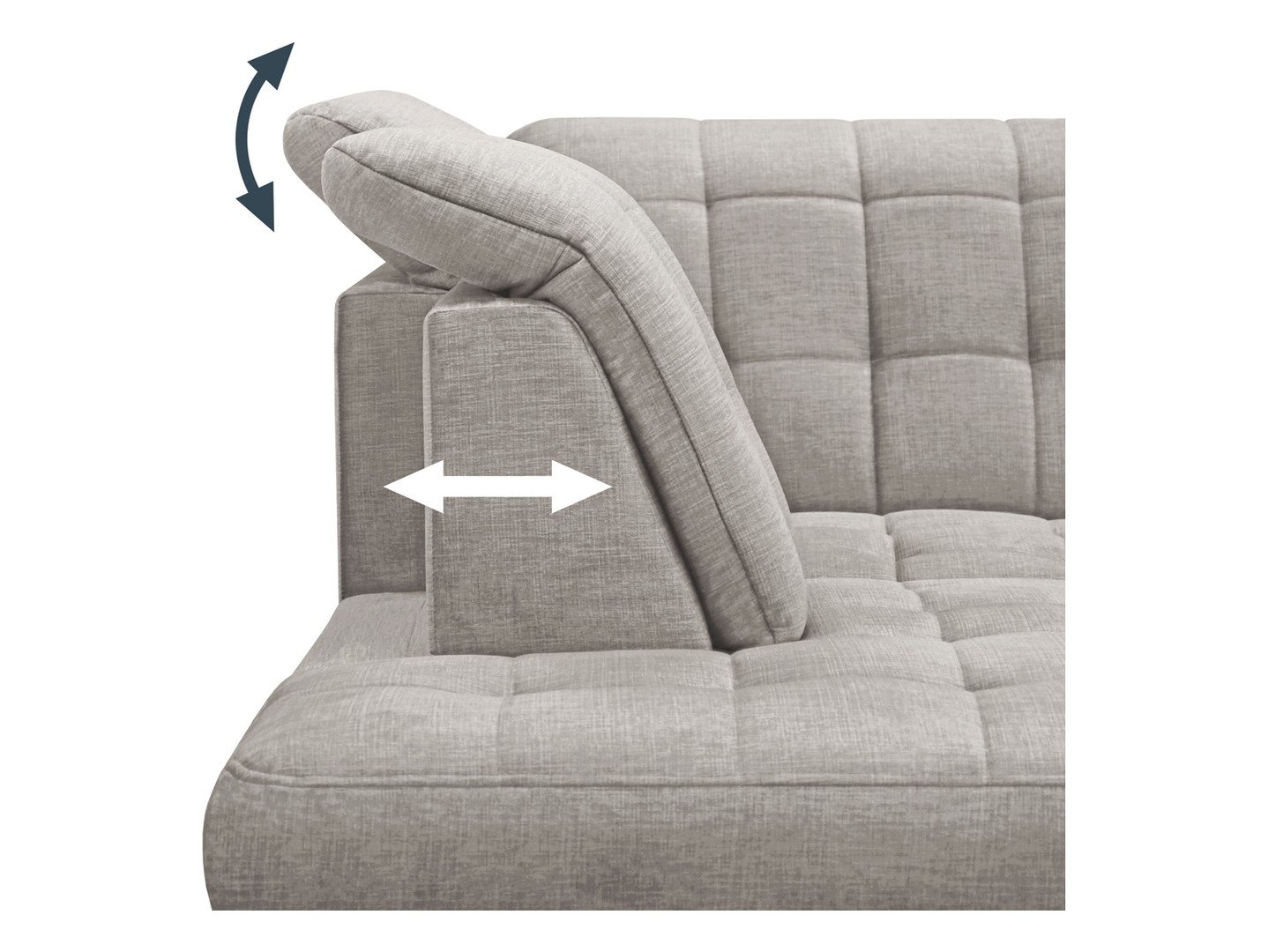 Aragon left-hand corner sofa with height-adjustable headrest and seat, beige