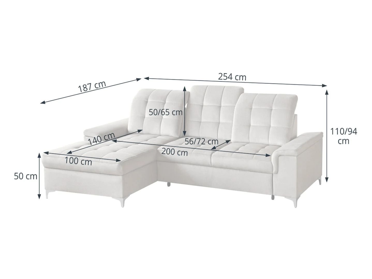 Ariado left-hand corner sofa with storage and adjustable backrest, beige velvet - Image 4