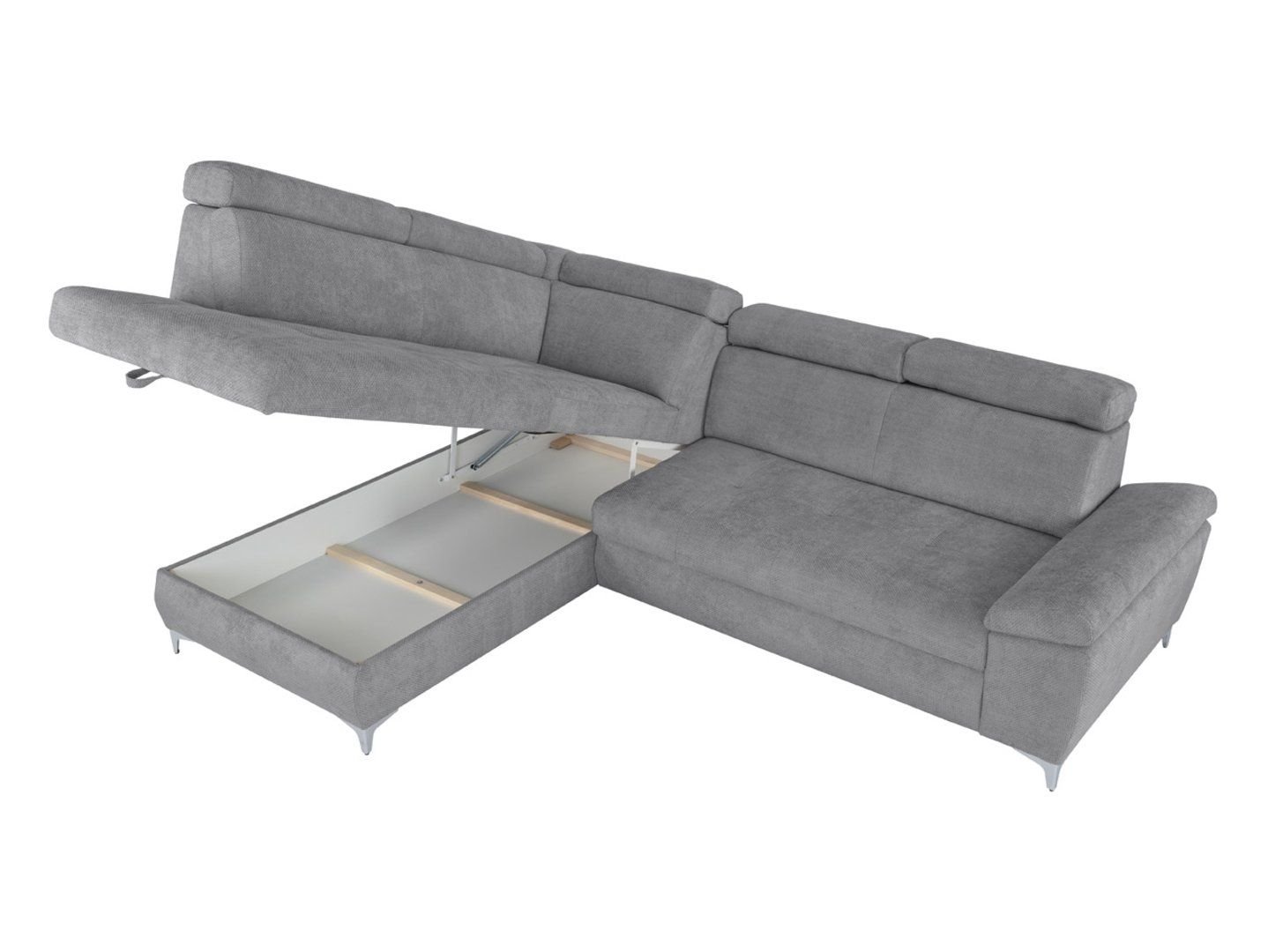 RAUL left-hand corner sofa, extendable, with storage compartment, gray