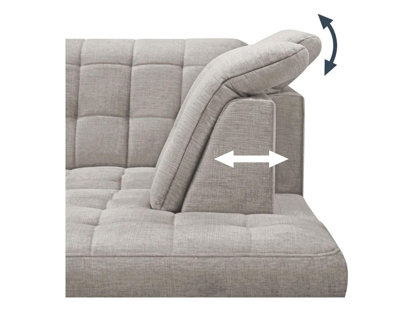 Right-hand corner sofa "Aragon", foldable, with height-adjustable headrest and seat, beige