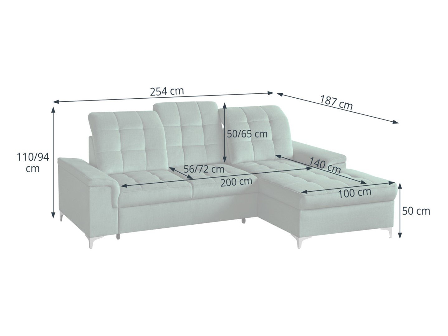 Ariado right-hand corner sofa, extendable, with compartment and adjustable backrest, green velvet - Image 4