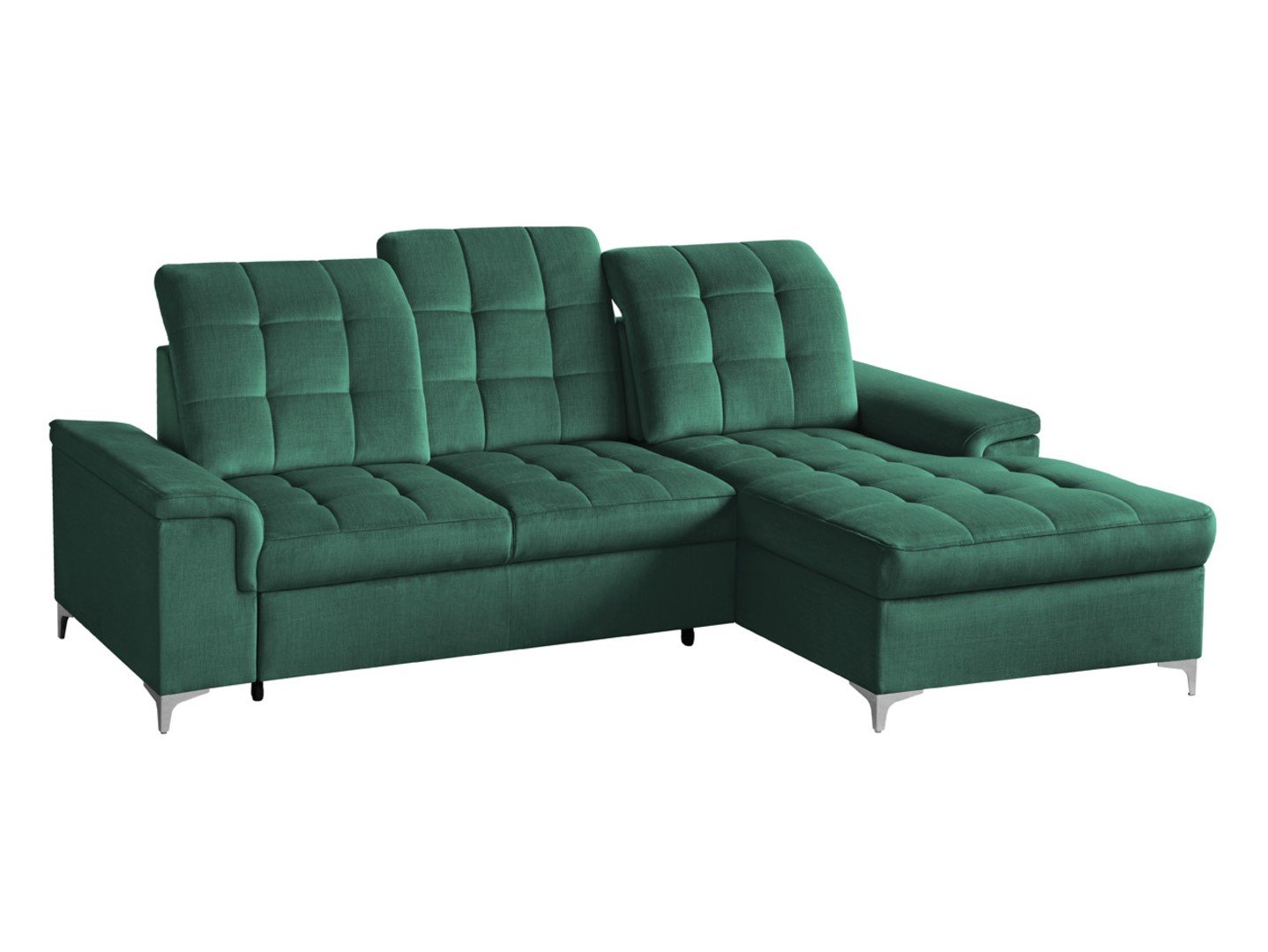 Ariado right-hand corner sofa, extendable, with compartment and adjustable backrest, green velvet - Image 5