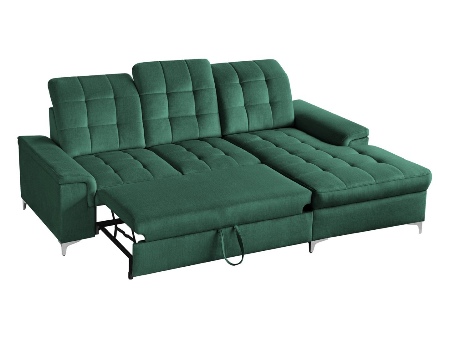 Ariado right-hand corner sofa, extendable, with compartment and adjustable backrest, green velvet - Image 7