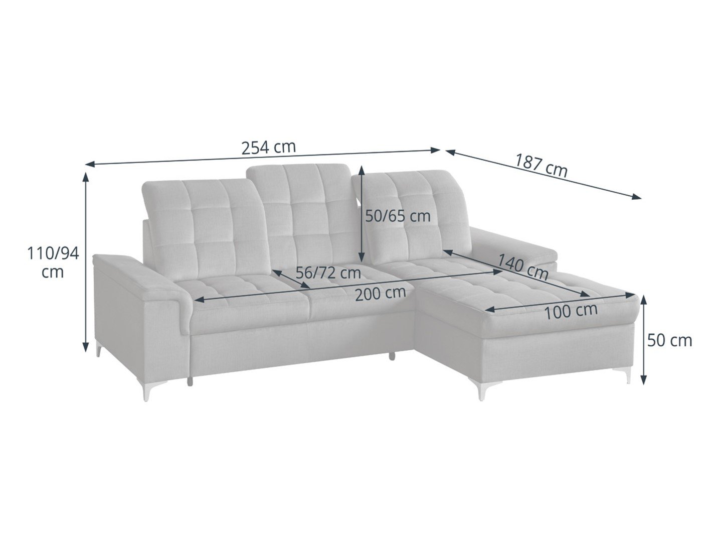 Ariado right corner sofa, extendable, with compartment and adjustable backrest, velvet gray - Image 4