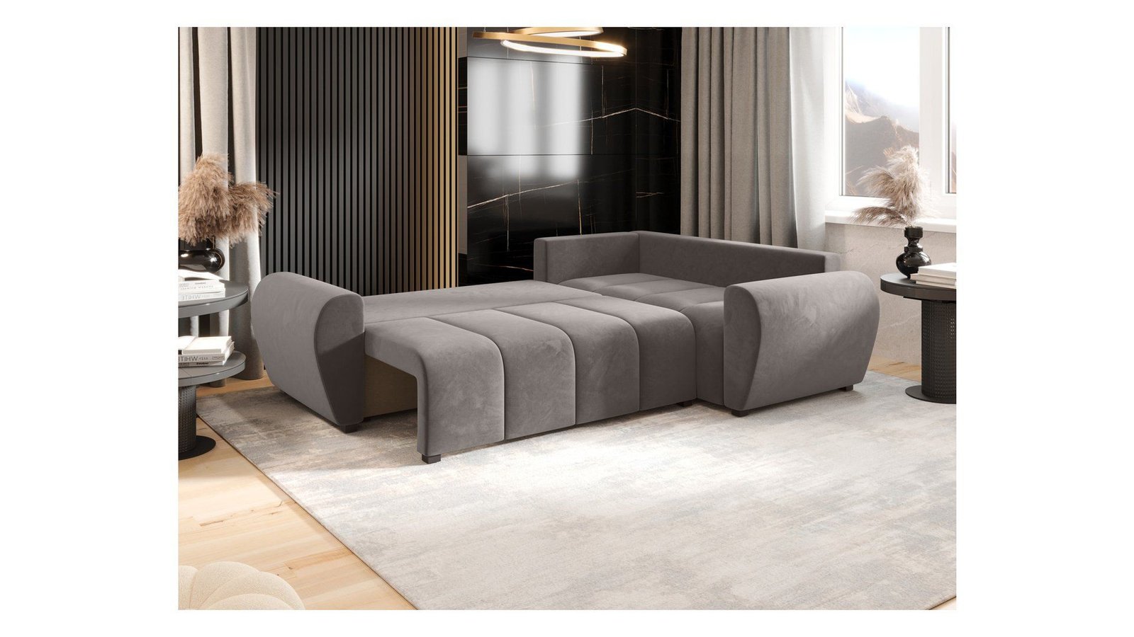 Molisa right corner sofa, extendable with storage box, velvet gray - Image 4