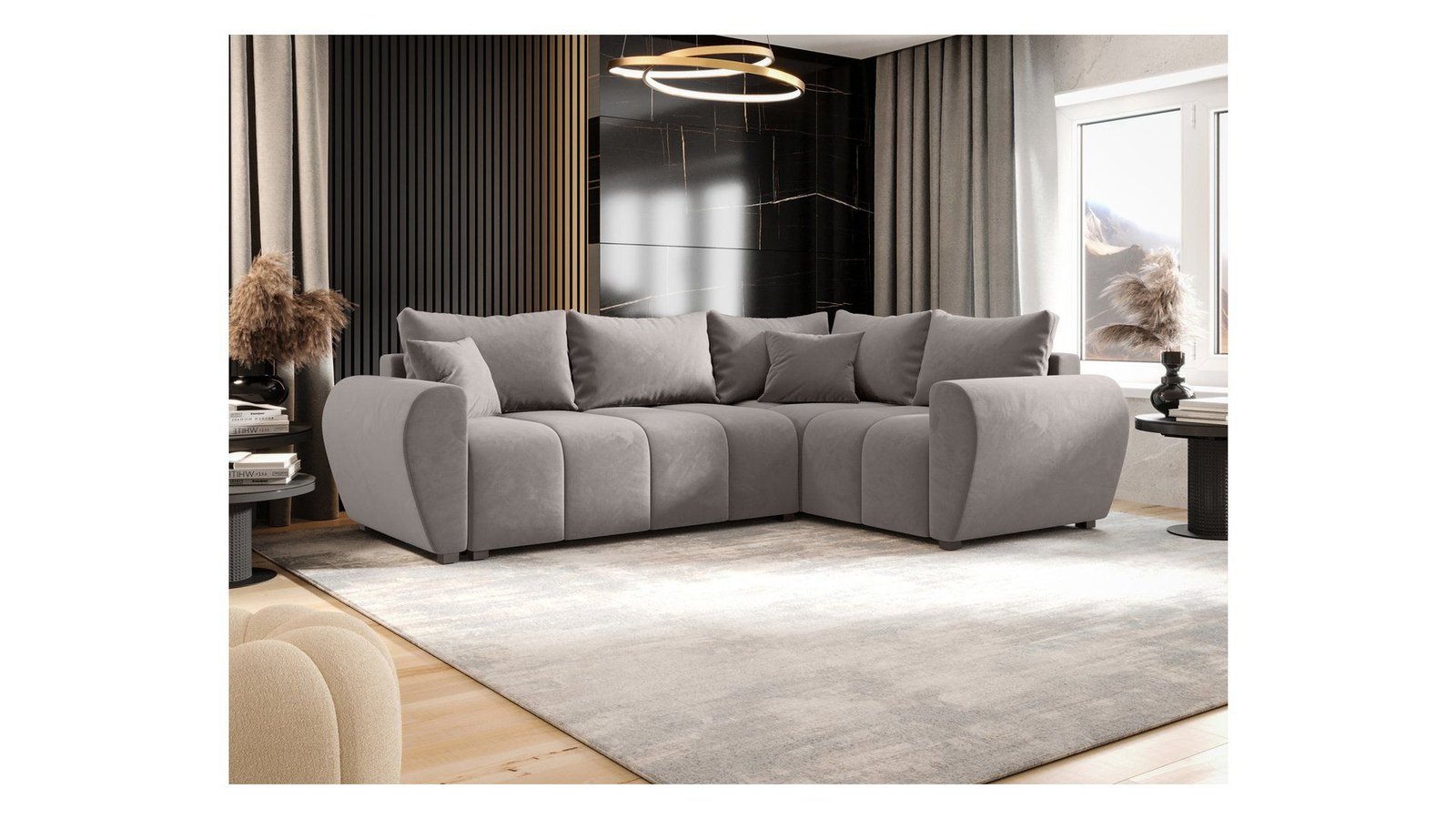 Molisa right corner sofa, extendable with storage box, velvet gray - Image 6