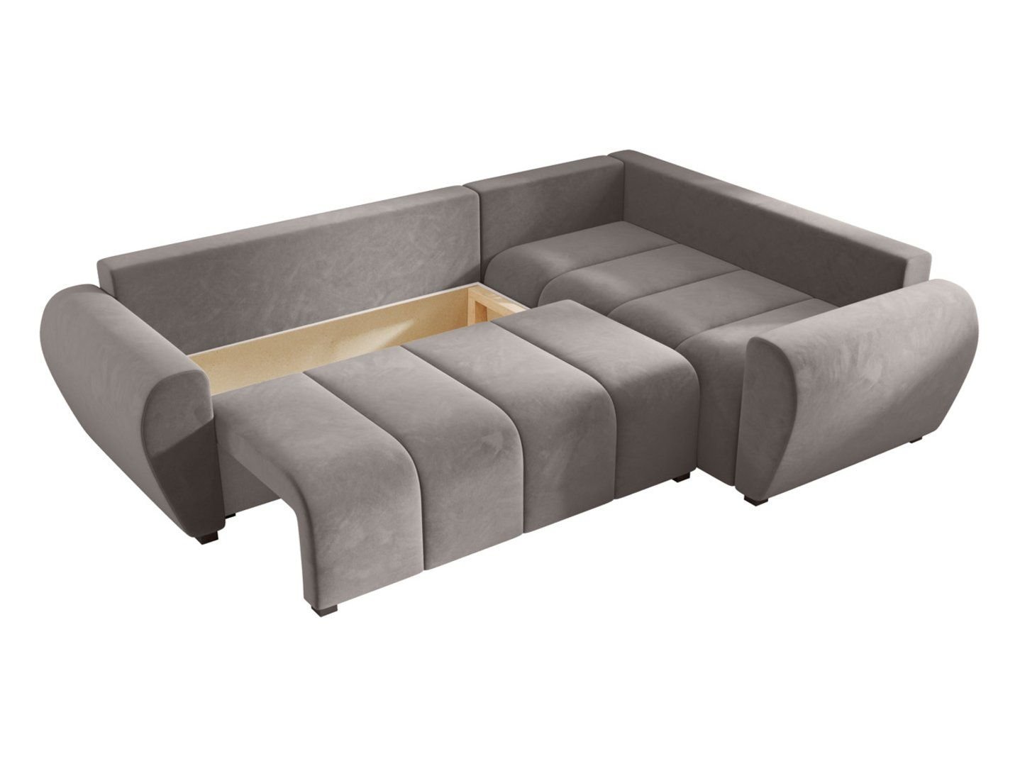 Molisa right corner sofa, extendable with storage box, velvet gray