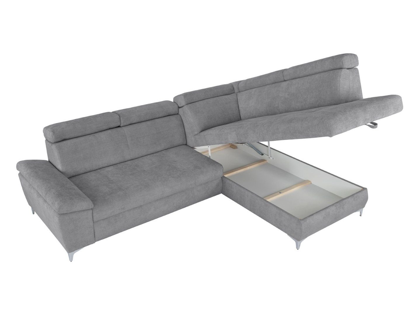Right corner sofa RAUL, extendable with storage box, gray