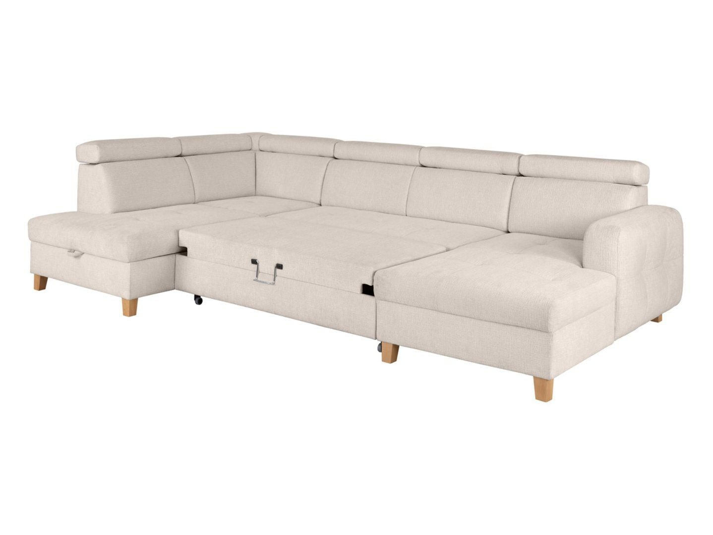 Left U-shaped corner sofa SARAGOSSA, foldable, chenille, beige - Image 2