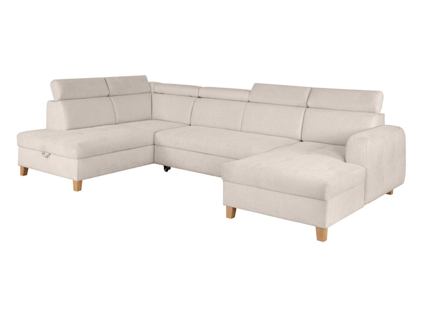 Left U-shaped corner sofa SARAGOSSA, foldable, chenille, beige - Image 3