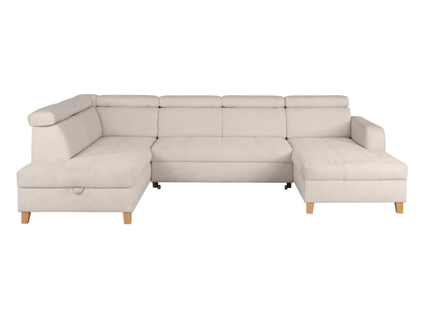 Left U-shaped corner sofa SARAGOSSA, foldable, chenille, beige - Image 5